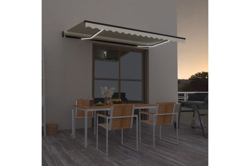 Automatisk markise med vindsensor og LED 400x350 cm kremhvit - Krem - Balkongmarkise - Markiser - Terrassemarkise