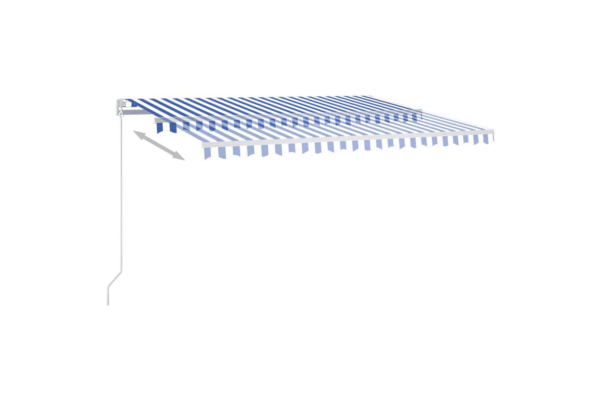 Automatisk markise med vindsensor og LED 450x350 cm blå og h - Blå - Hagemøbler - Solbeskyttelse - Markiser - Balkongmarkise