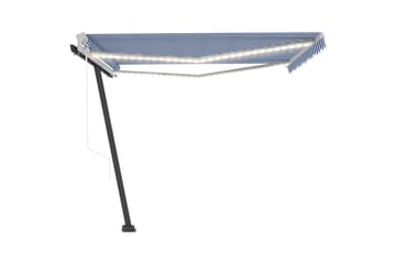 Automatisk markise med vindsensor og LED 450x350 cm blå og h - Blå - Hagemøbler - Solbeskyttelse - Markiser - Balkongmarkise