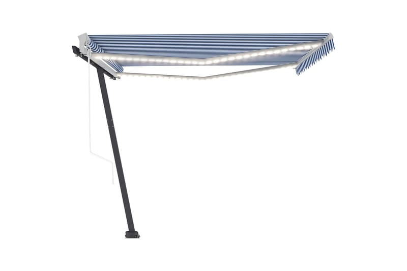 Automatisk markise med vindsensor og LED 450x350 cm blå og h - Blå - Hagemøbler - Solbeskyttelse - Markiser - Balkongmarkise