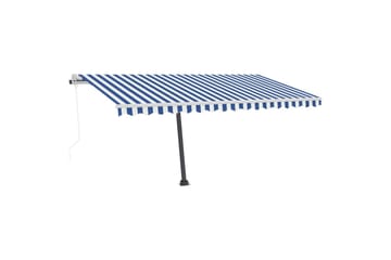 Automatisk markise med vindsensor og LED 450x350 cm blå og h - Blå - Hagemøbler - Solbeskyttelse - Markiser - Balkongmarkise