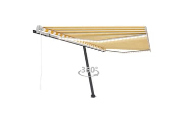 Automatisk markise med vindsensor og LED 450x350 cm gul/hvit - Gul - Hagemøbler - Solbeskyttelse - Markiser - Balkongmarkise