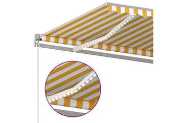 Automatisk markise med vindsensor og LED 450x350 cm gul/hvit - Gul - Hagemøbler - Solbeskyttelse - Markiser - Balkongmarkise