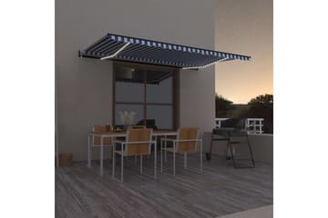 Automatisk markise med vindsensor og LED 500x300 cm blå og h - Blå - Hagemøbler - Solbeskyttelse - Markiser - Balkongmarkise