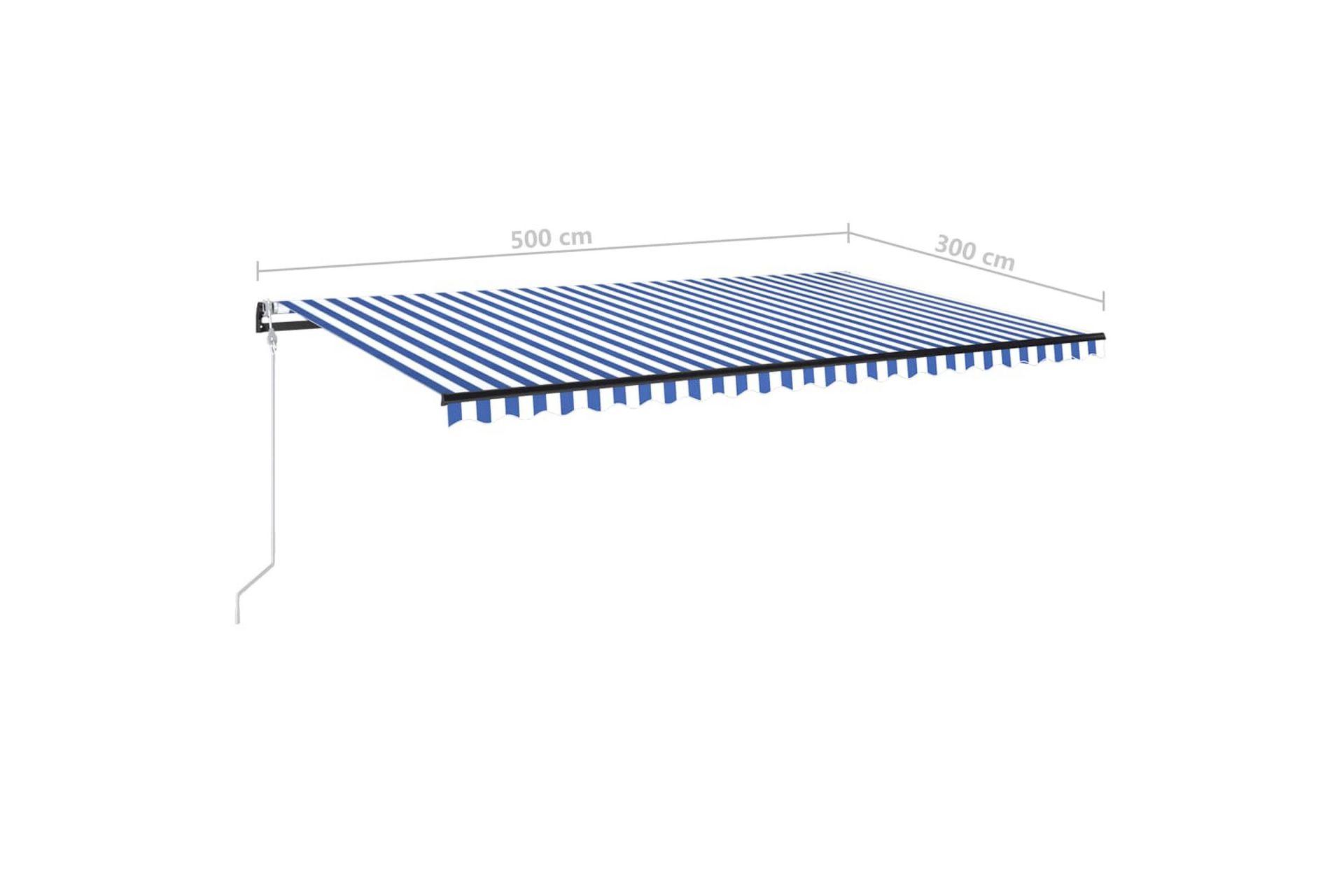 Automatisk markise med vindsensor og LED 500x300 cm blå og h - Blå - Hagemøbler - Solbeskyttelse - Markiser - Balkongmarkise
