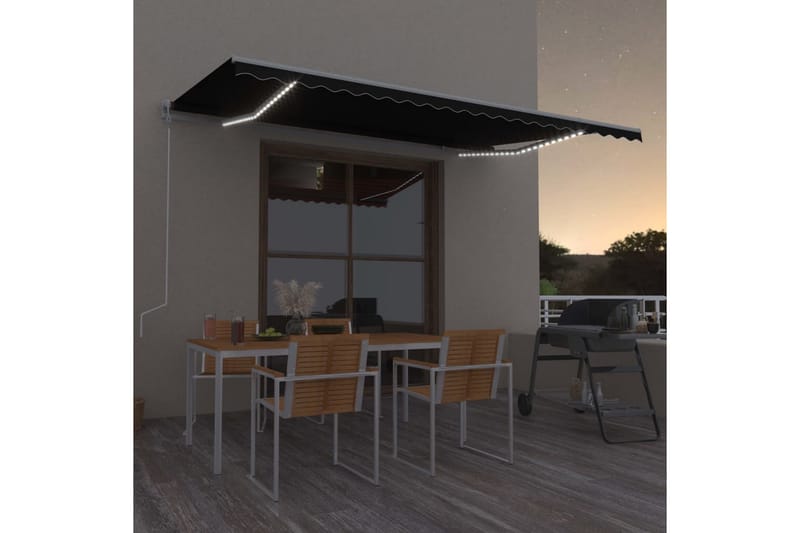 Automatisk markise med vindsensor og LED 500x350 cm - Antrasittgrå - Hagemøbler - Solbeskyttelse - Markiser - Balkongmarkise