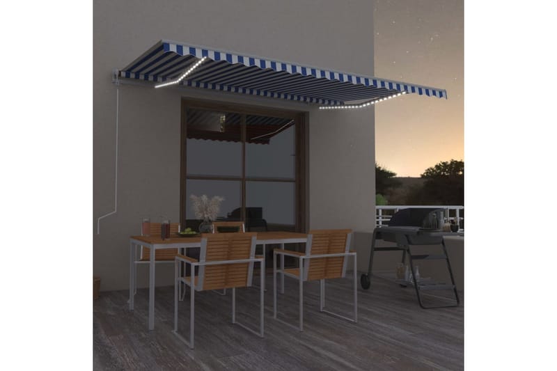 Automatisk markise med vindsensor og LED 500x350 cm - Blå - Hagemøbler - Solbeskyttelse - Markiser - Balkongmarkise