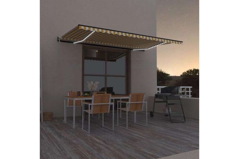 Automatisk markise med vindsensor og LED 500x350 cm gul/hvit - Gul - Hagemøbler - Solbeskyttelse - Markiser - Balkongmarkise