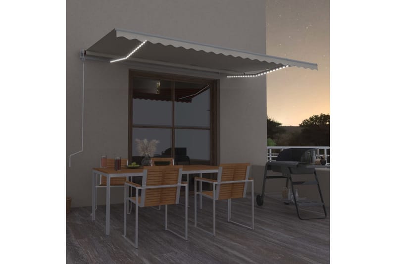 Automatisk markise med vindsensor og LED 500x350 cm kremhvit - Krem - Hagemøbler - Solbeskyttelse - Markiser - Balkongmarkise