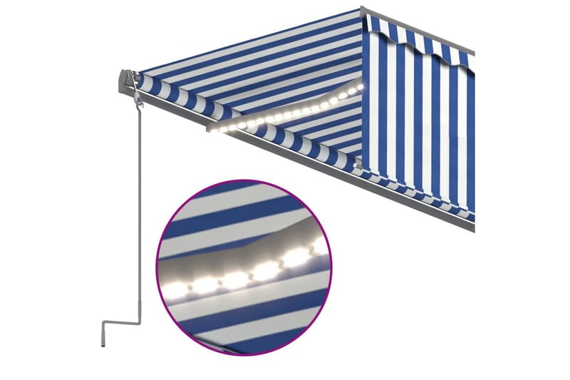 Automatisk markise med vindsensor og LED 5x3 m blå og hvit - Blå - Hagemøbler - Solbeskyttelse - Markiser - Vindusmarkise