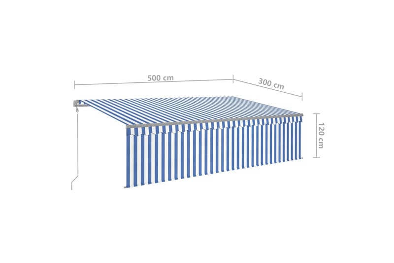 Automatisk markise med vindsensor og LED 5x3 m blå og hvit - Blå - Vindusmarkise - Markiser