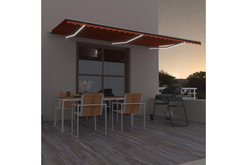 Automatisk markise med vindsensor og LED 600x300cm - Oransj - Hagemøbler - Solbeskyttelse - Markiser - Balkongmarkise