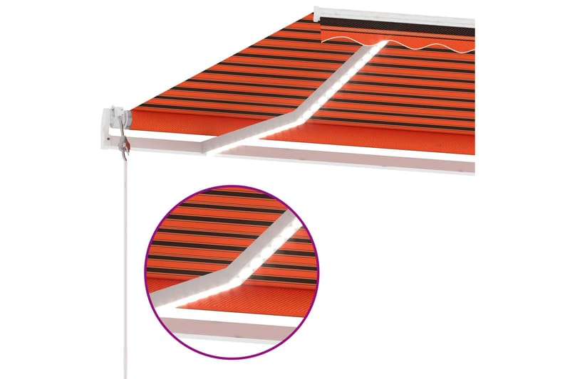 Automatisk markise med vindsensor og LED 600x300cm - Oransj - Hagemøbler - Solbeskyttelse - Markiser - Balkongmarkise