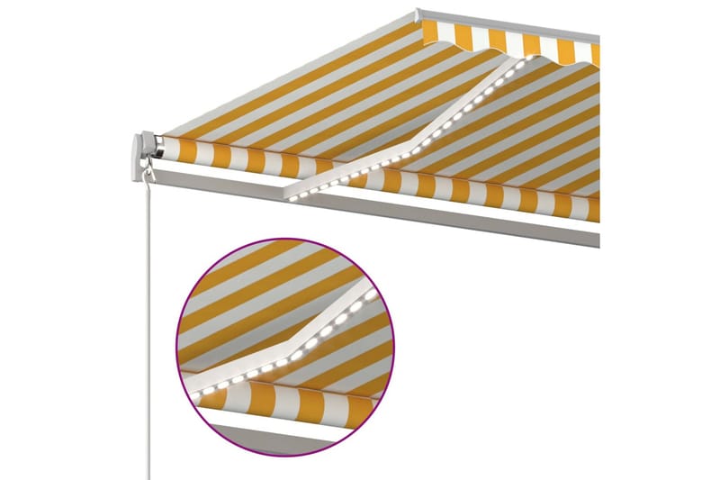 Automatisk markise med vindsensor og LED 600x350 cm gul/hvit - Gul - Balkongmarkise - Markiser - Terrassemarkise