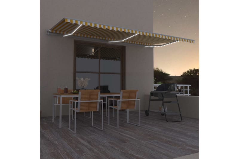 Automatisk markise med vindsensor og LED 600x350 cm gul/hvit - Gul - Hagemøbler - Solbeskyttelse - Markiser - Balkongmarkise