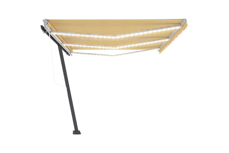 Automatisk markise med vindsensor og LED 600x350 cm gul/hvit - Gul - Hagemøbler - Solbeskyttelse - Markiser - Balkongmarkise