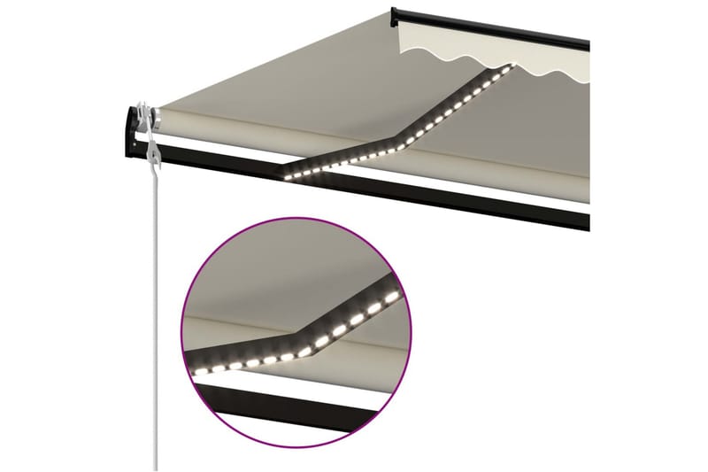 Automatisk markise med vindsensor og LED 600x350 cm kremhvit - Krem - Hagemøbler - Solbeskyttelse - Markiser - Balkongmarkise