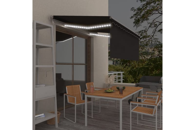 Automatisk markise rullegardin LED vindsensor 3x2,5 m - Antrasittgrå - Hagemøbler - Solbeskyttelse - Markiser - Vindusmarkise