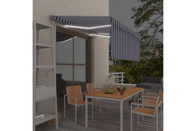 Automatisk markise rullegardin LED vindsensor 3x2,5 m - Blå - Hagemøbler - Solbeskyttelse - Markiser - Vindusmarkise