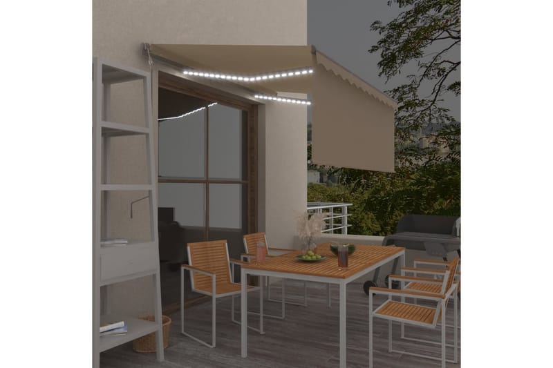 Automatisk markise rullegardin LED vindsensor 3x2,5 m - Krem - Hagemøbler - Solbeskyttelse - Markiser - Vindusmarkise