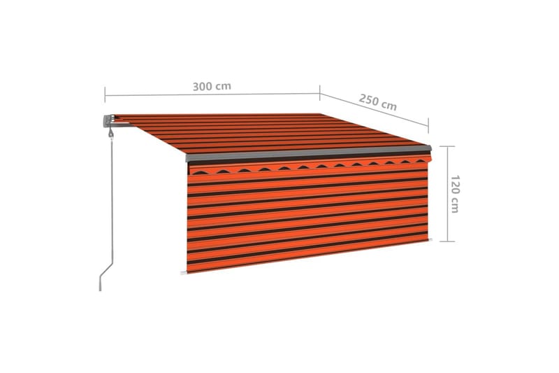 Automatisk markise rullegardin LED vindsensor 3x2,5m - Oransj - Hagemøbler - Solbeskyttelse - Markiser - Vindusmarkise