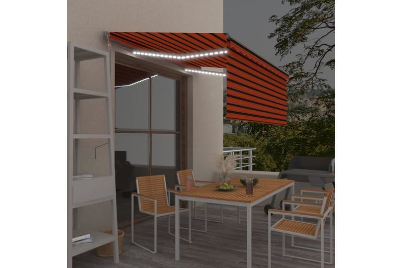 Automatisk markise rullegardin LED vindsensor 3x2,5m - Oransj - Hagemøbler - Solbeskyttelse - Markiser - Vindusmarkise