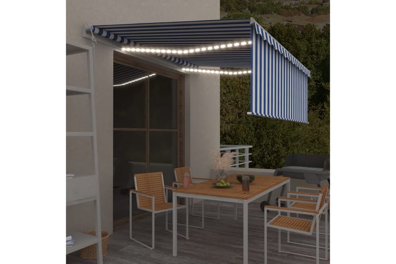 Automatisk markise rullegardin LED vindsensor 4,5x3 m - Blå - Hagemøbler - Solbeskyttelse - Markiser - Vindusmarkise