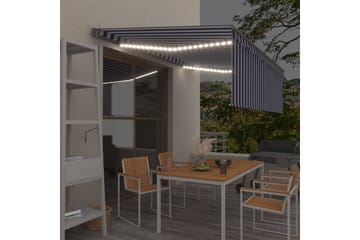 Automatisk markise rullegardin LED vindsensor 4,5x3 m - Blå - Hagemøbler - Solbeskyttelse - Markiser - Vindusmarkise