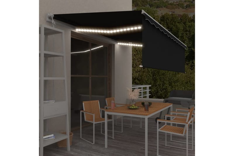 Automatisk markise rullegardin LED vindsensor 5x3 m - Antrasittgrå - Hagemøbler - Solbeskyttelse - Markiser - Vindusmarkise