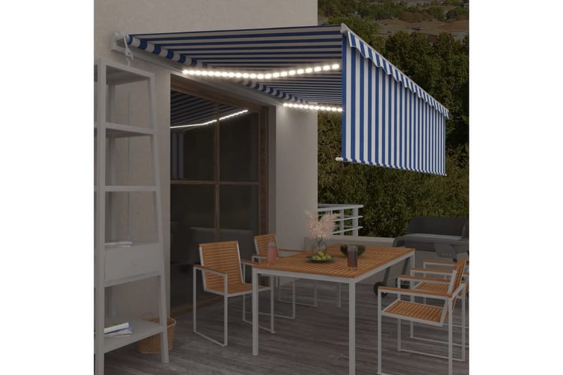 Automatisk markise rullegardin LED vindsensor 5x3 m - Blå - Hagemøbler - Solbeskyttelse - Markiser - Vindusmarkise