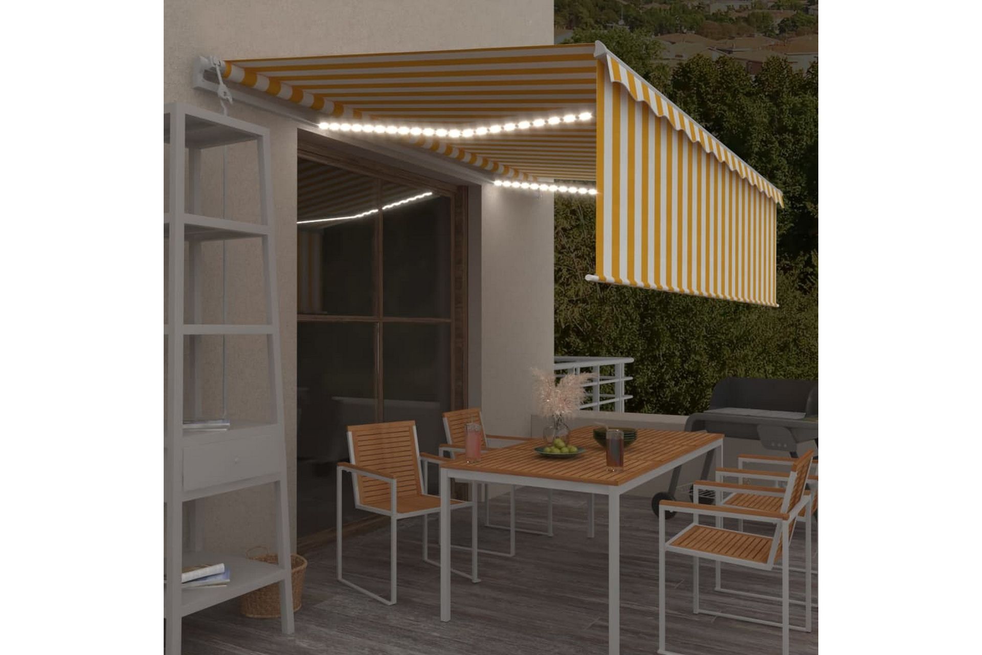 Automatisk markise rullegardin LED vindsensor 5x3 m - Gul - Hagemøbler - Solbeskyttelse - Markiser - Vindusmarkise