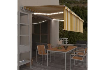 Automatisk markise rullegardin LED vindsensor 5x3 m - Gul - Hagemøbler - Solbeskyttelse - Markiser - Vindusmarkise