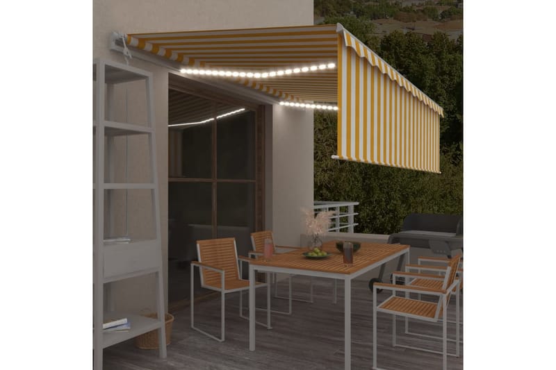 Automatisk markise rullegardin LED vindsensor 5x3 m - Gul - Hagemøbler - Solbeskyttelse - Markiser - Vindusmarkise