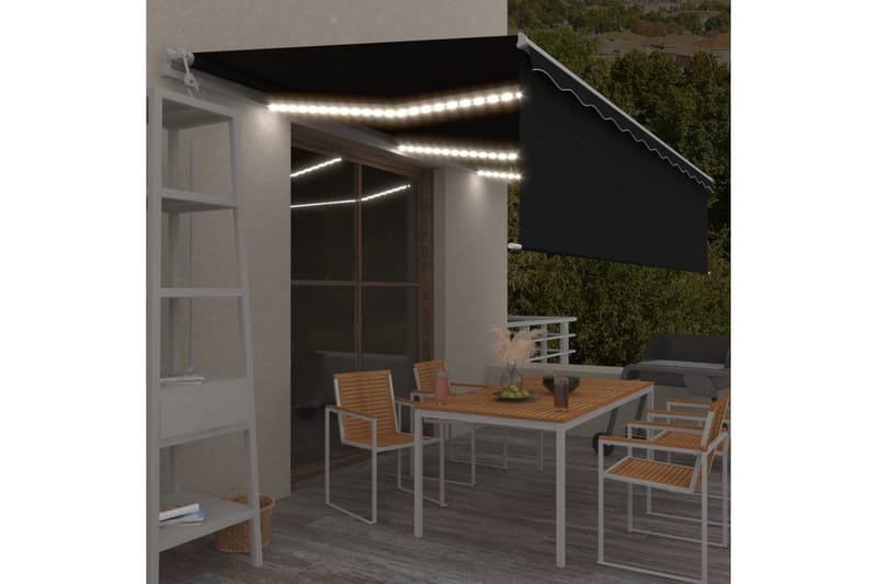 Automatisk markise rullegardin LED vindsensor 6x3 m - Antrasittgrå - Hagemøbler - Solbeskyttelse - Markiser - Vindusmarkise