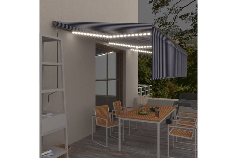 Automatisk markise rullegardin LED vindsensor 6x3 m - Blå - Hagemøbler - Solbeskyttelse - Markiser - Vindusmarkise