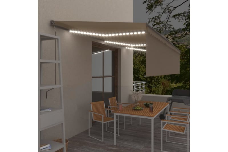 Automatisk markise rullegardin LED vindsensor 6x3 m kremhvit - Krem - Hagemøbler - Solbeskyttelse - Markiser - Vindusmarkise