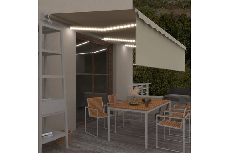 Automatisk markise rullegardin LED vindsensor 6x3 m kremhvit - Krem - Hagemøbler - Solbeskyttelse - Markiser - Vindusmarkise