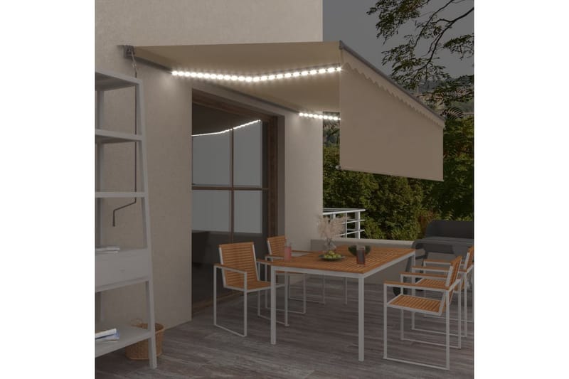 Automatisk markise rullegardin LED vindsensor LED 5x3m - Krem - Hagemøbler - Solbeskyttelse - Markiser - Vindusmarkise