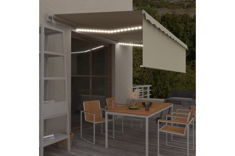 Automatisk markise rullegardin LED vindsensor LED 5x3m - Krem - Hagemøbler - Solbeskyttelse - Markiser - Vindusmarkise
