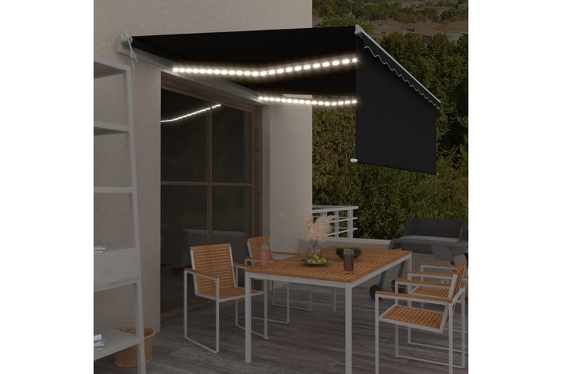 Automatisk markise rullegardin vindsensor LED 4x3 m - Antrasittgrå - Hagemøbler - Solbeskyttelse - Markiser - Vindusmarkise