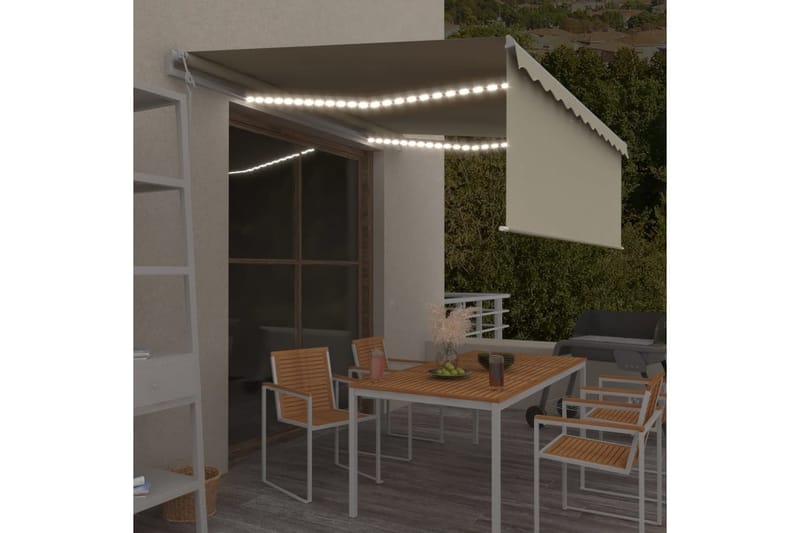 Automatisk markise rullegardin vindsensor LED 4x3 m - Krem - Hagemøbler - Solbeskyttelse - Markiser - Vindusmarkise