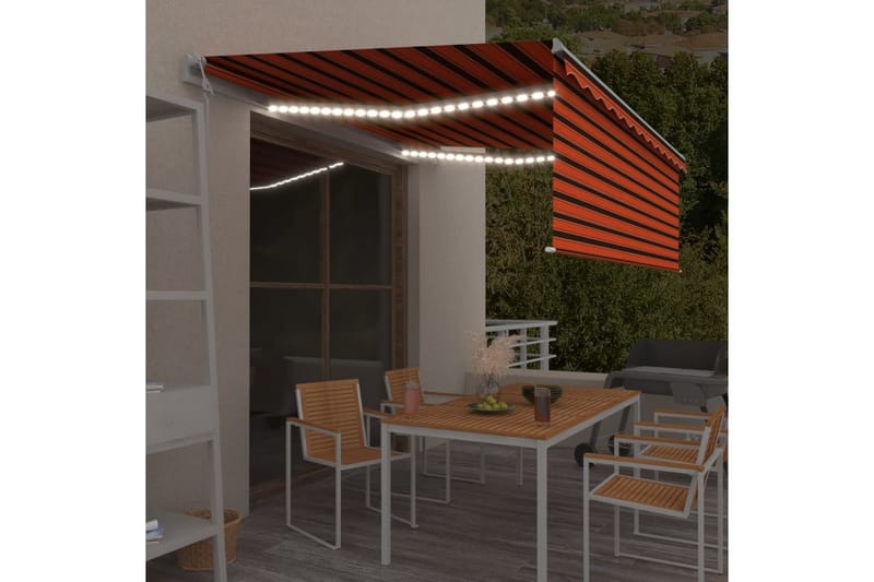 Automatisk markise rullegardin vindsensor LED 4x3m - Oransj - Hagemøbler - Solbeskyttelse - Markiser - Vindusmarkise