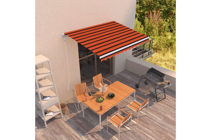 Automatisk uttrekkbar markise 300x250 cm oransje og brun - Oransj - Hagemøbler - Solbeskyttelse - Markiser - Balkongmarkise
