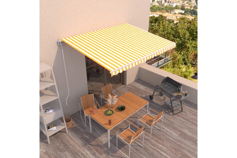Automatisk uttrekkbar markise 450x300 cm gul og hvit - Gul - Hagemøbler - Solbeskyttelse - Markiser - Balkongmarkise
