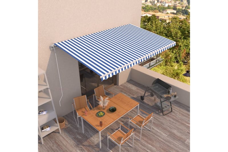 Automatisk uttrekkbar markise 500x350 cm blå og hvit - Blå - Hagemøbler - Solbeskyttelse - Markiser - Balkongmarkise