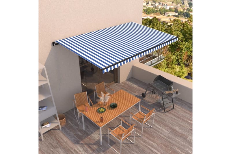 Automatisk uttrekkbar markise 500x350 cm blå og hvit - Blå - Hagemøbler - Solbeskyttelse - Markiser - Balkongmarkise