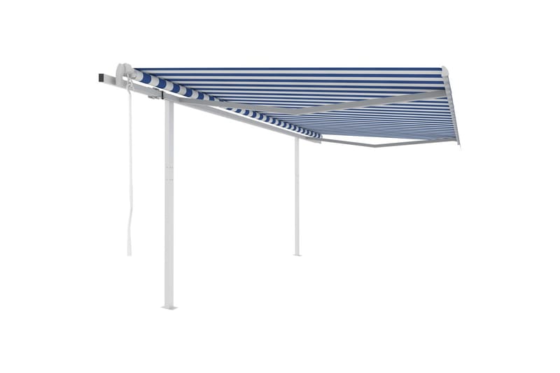 Automatisk uttrekkbar markise med stolper 4x3,5 m - Blå - Balkongmarkise - Markiser - Terrassemarkise