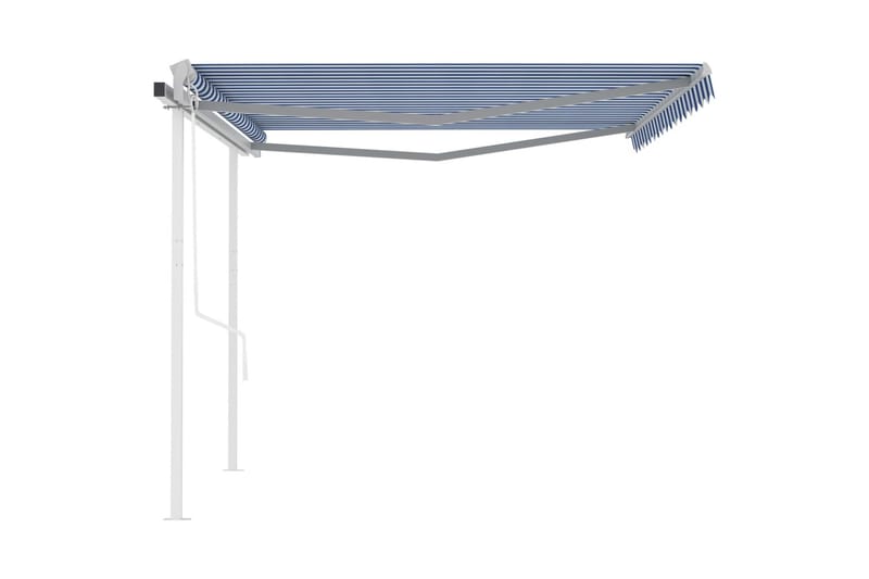 Automatisk uttrekkbar markise med stolper 4x3 m blå og hvit - Blå - Balkongmarkise - Markiser - Terrassemarkise