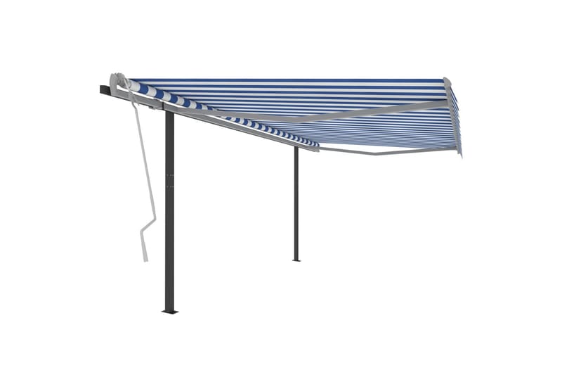 Automatisk uttrekkbar markise med stolper 4x3 m blå og hvit - Terrassemarkise - Markiser - Balkongmarkise