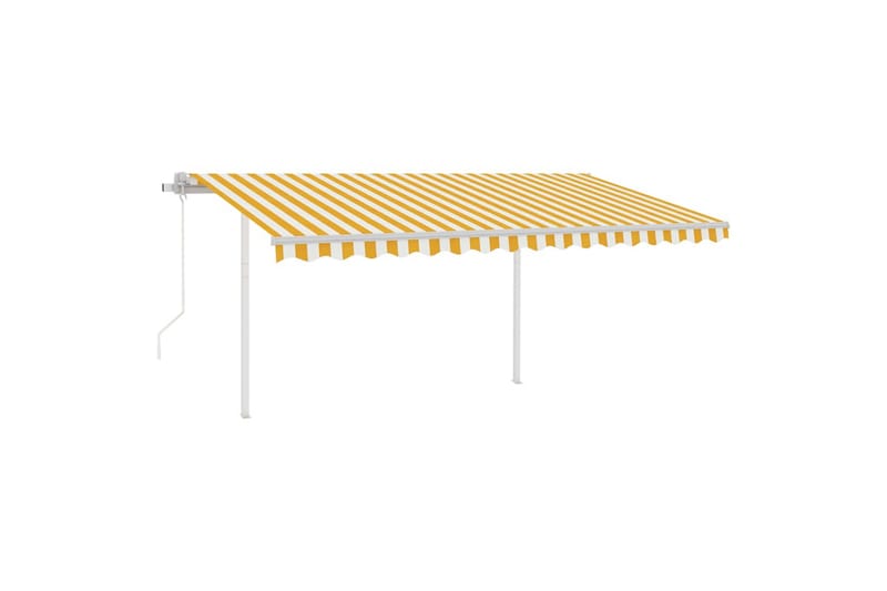 Automatisk uttrekkbar markise med stolper 4x3 m gul og hvit - Gul - Balkongmarkise - Markiser - Terrassemarkise